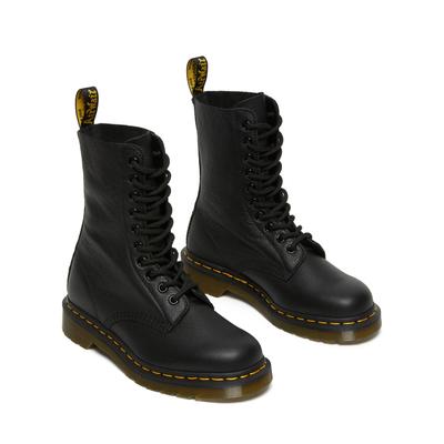Stiefel DR. MARTENS "1490 Virginia", Damen, Gr. 39, schwarz, Leder, Schuhe Stiefel, 20-Loch Schnürboots mit logobedruckter Anziehlasche