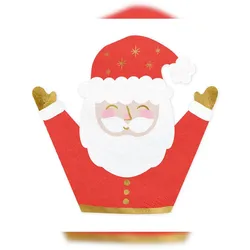 PartyDeco Servietten Weihnachtsmann 16x15cm 20 Stück 3-lagig Serviette Weihnachten Nikolaus Einweg Papierservietten Weihnachtsservietten Weiß Rot Gold