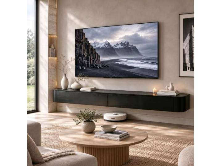 Entertainment-Center Aus Massivholz Mit Großem Stauraum Und Regalen Wandmontierter TV-Aufbewahrungsschrank Mit Tür Modernes Schwebendes TV-Möbel Mit Schublade Schlanker TV-Schrank(Schwarz,140cm)