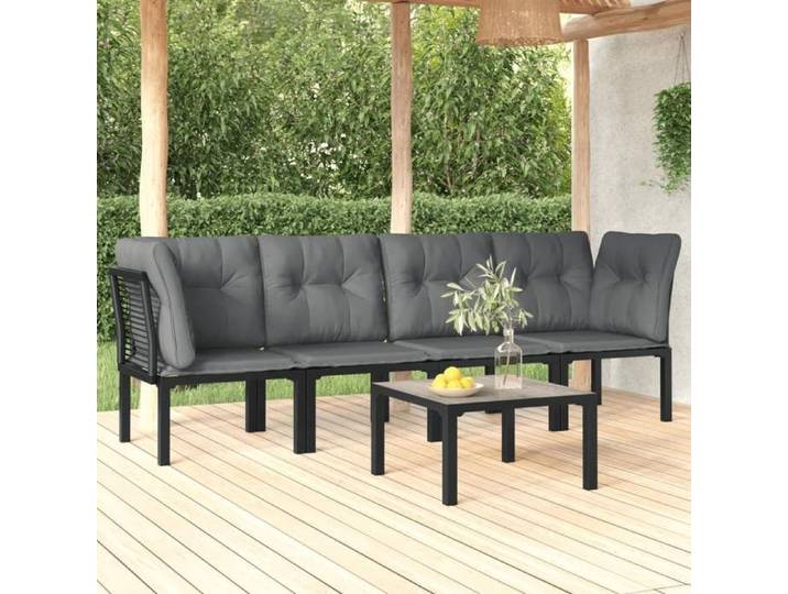 Lot de 5 Salon de jardin - - Mobilier d'extérieur - résine tressée - noir - 55 x 55 x 31 cm - Résistant aux intempéries &FR91