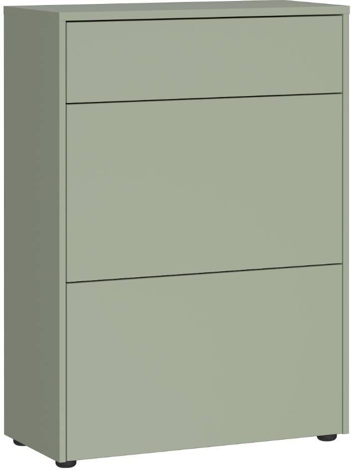 Pharao24.de Schuhschrank Schuh Klappschrank in Graugrün und Wildeichefarben