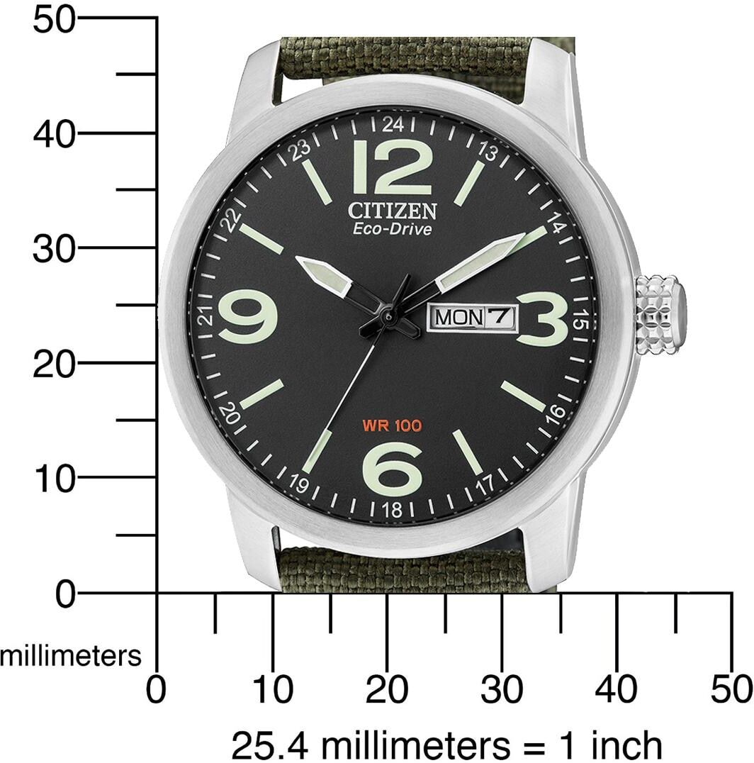 Solaruhr CITIZEN, grün (khakifarben, schwarz), Armbanduhren, Herren, silberfarben, Solaruhr, Armbanduhr, Herrenuhr, Datum, Textilarmband khakifarben, schwarz silberfarben