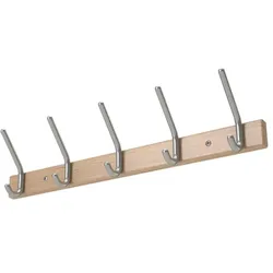 HP Autozubehör, Kleiderhaken + Wandgarderobe, Wandgarderobe Holzprofil Buche 7 Hut-/7 Mantelhaken Länge 1000 mm Hakenabstand 150 mm Haken Alu
