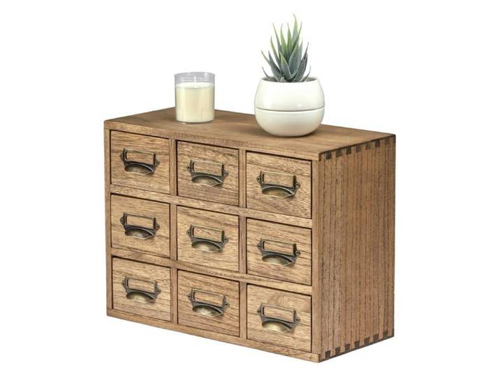 Boîte à tiroirs en bois mini commode 9 tiroirs brun foncé - Marron Foncé