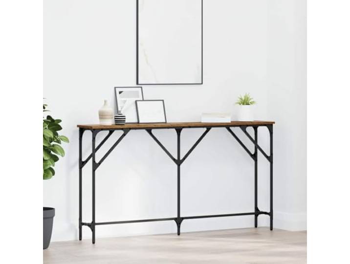 Konsolentisch, Holz und Eisen, 140 x 23 x 75 cm Industrie-Stil, schmale rechteckige Form, Sockel aus Eisen, für Wohnzimmer oder Eingangsbereich, Aufbewahrung und Ausstellung