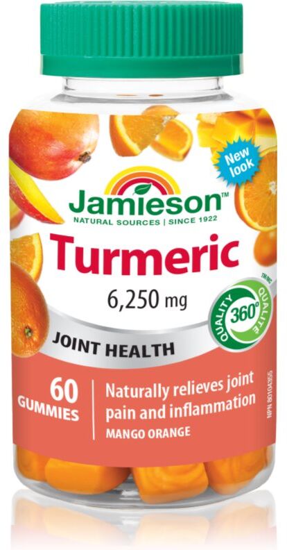 Jamieson Turmeric Gummies 6250 mg capsules molles à mâcher pour préserver la vitalité saveur Mango Orange 60 pcs