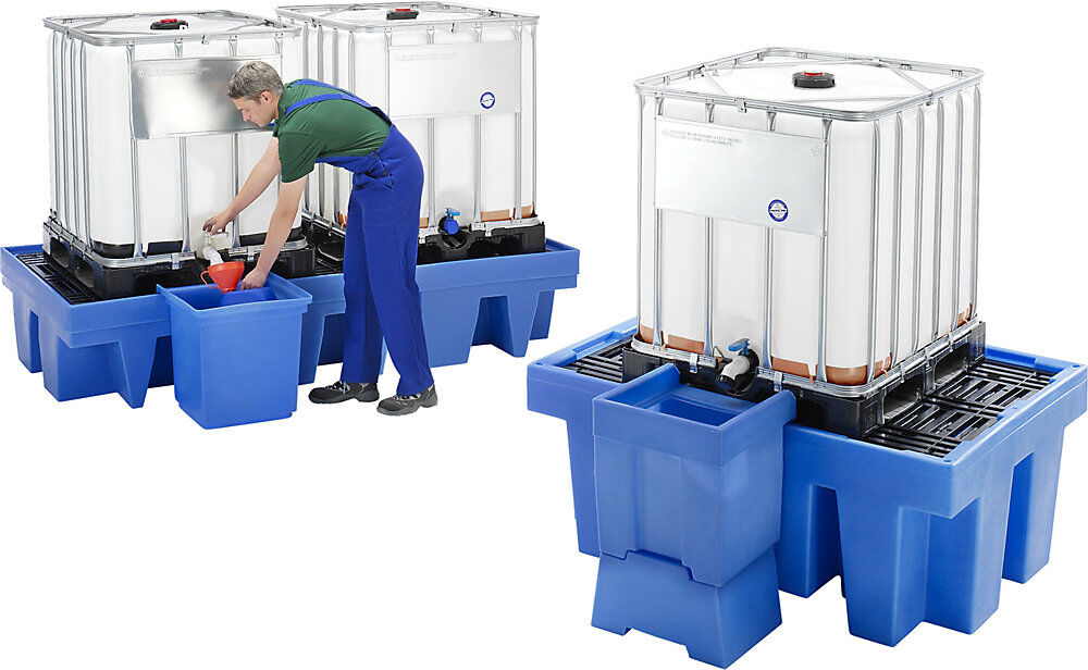 kaiserkraft PE-Auffangwanne für Tankcontainer IBC/KTC, mit PE-Gitterrost, für 2 x 1000-l-IBC/KTC