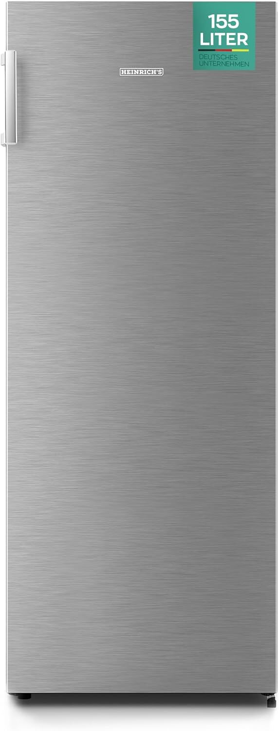HEINRICHS Gefrierschrank, Freezer, No-Frost Schutz, 4x Gefrierschublade +1x Gefrierfach, LED-Display, wechselbarer Türanschlag, Alarmfunktion, Temperatur:-14°C-24°C, inox (155 Liter, 143.4cm)
