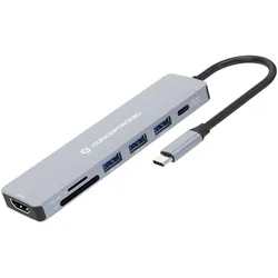 Conceptronic Dock USB-C (USB-C, 7 Ports), Dockingstation + USB Hub, Grau