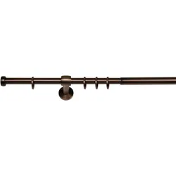 Ondeco Gardinenstange ausziehbar 1-lauf Wand-Deckenmontage Endstück Kappe  16/19 mm mit Ringen Farbe: Bronziert, Größe: 120-210 cm