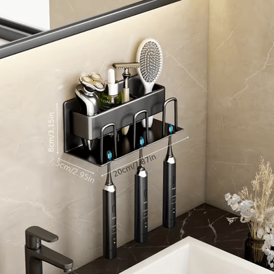 Uplift Curations Aluminum Wall Mounted Toothbrush Holder 2 3 4 Cup Organizer For Bathroom black 3