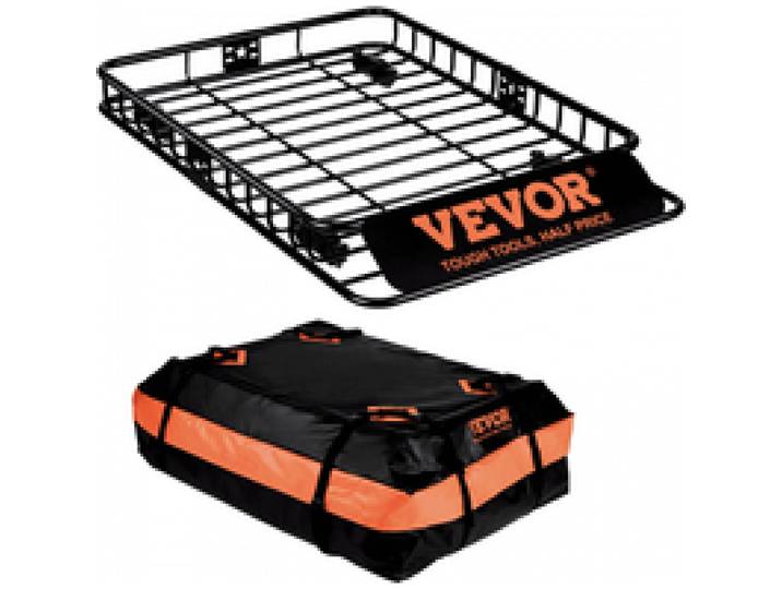VEVOR Dachgepäckträger Korb Auto Dachkorb Universal 1305 x 915 x 127 mm, Dachgepäckträger Wanne inkl. Tasche 90 kg Tragfähigkeit Relingträger Fracht Gepäckablage Schwarz für Camping, Reisen usw.