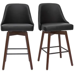 Design-Barhocker drehbar schwarz und dunkles Holz H65 cm (2er-Set) HASTA