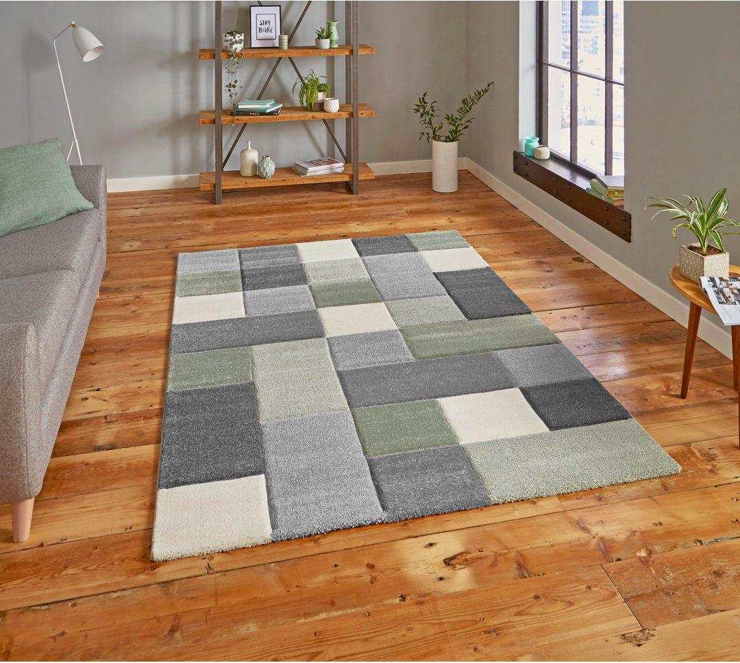 Lark Manor Brooklyn area rug Machine Woven Rectangle Beige/Green Grey/ Green Rectangle 160 x 220cm