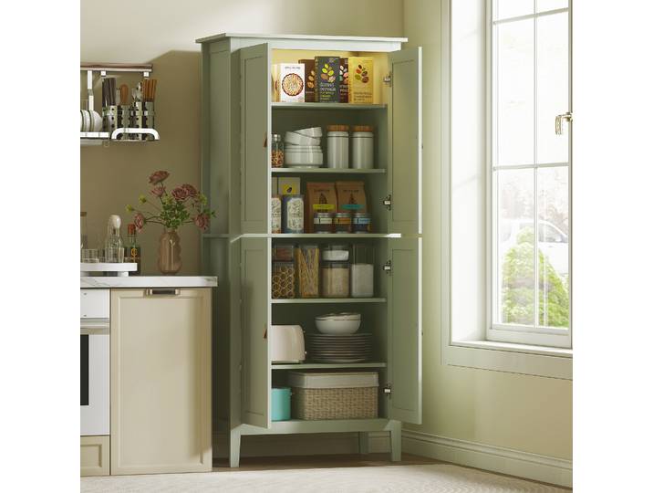 HOMCOM Buffet Cuisine Vert avec LED et Rangement 80x40x176,5 cm