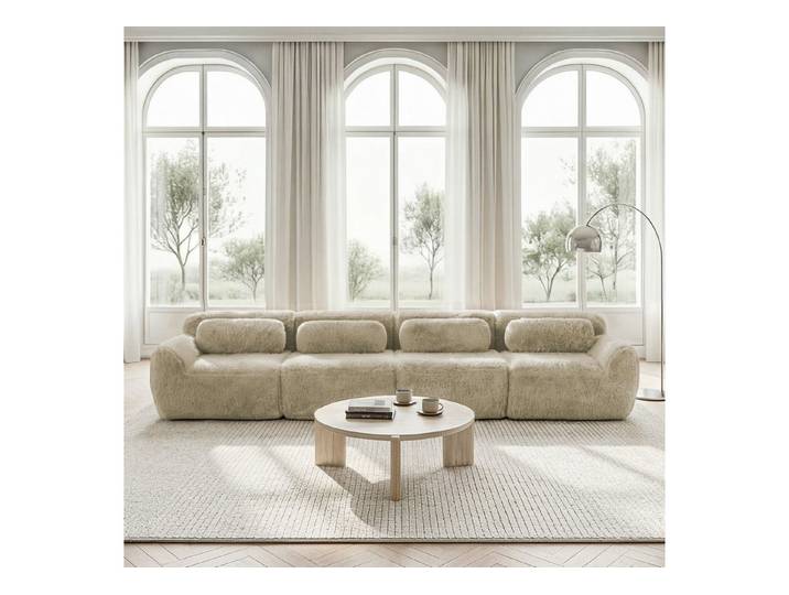 HAUSS SPOLE Loungesofa mit Plüschstoff,4-Sitzer Polstermöbel mit rutschfester Boden,Hellkhaki