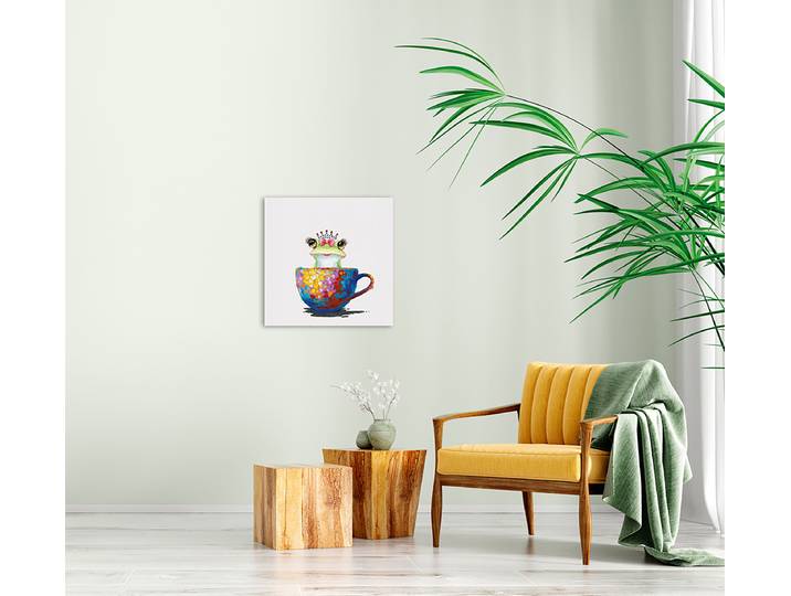 Leinwandbild Prinzessin Frosch in Tasse Mischgewebe Multicolor 60 x 60 x 3cm