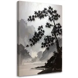 BILD auf Leinwand, Schwarze Ahornbäume pastellfarbene Landschaft