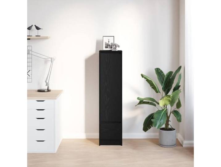 KTHLBRH Anrichte Eiche schwarz 29,5 x 34 x 119,5 cm Technisches Holz 1 Tür, 1 Schublade, 2 Einlegeböden, Kapazität 60 kg, Tür umkehrbar, einfache Reinigung
