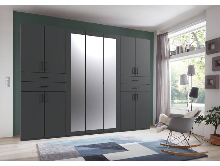 Drehtürenschrank Taiga 313cm Schwarz/Graphit