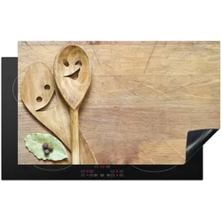 HERDABDECKPLATTE Holz - Löffel - Braun - Smiley Induktionsmatte 83x51 cm
