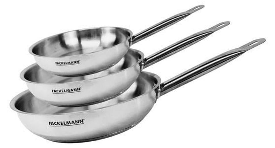Fackelmann Eterna Set van 3 Rvs Koekenpannen, Breedte: 20 cm, 24 cm en 28 cm