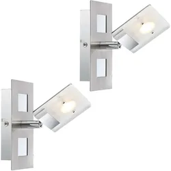Wandlampe Wandleuchte Spotlampe Wandstrahler Flurleuchte, Spot beweglich, Nickel satiniert, LED 6W 380Lm warmweiß, LxB 15x7cm, 2er Set