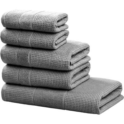 Handtuch Set OTTO HOME "Kimi, Duschtuch, Handtücher und Gästetücher", grau, 5, Walkfrottee, Walkfrottee, Obermaterial: 100% Baumwolle, Handtuch-Sets, 100% Baumwolle, einfarbig, weich, mit Bordüre, besondere Struktur