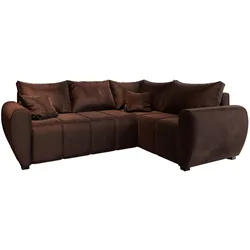 ECKSOFA MADISON L R-S Braun Plüsch-Stoff mit Schlaffunktion