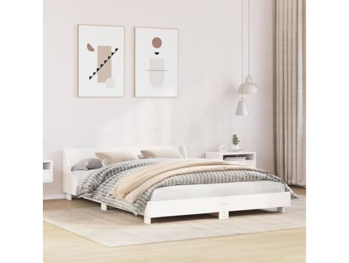 Kiefernholz Bettgestell mit Lattenrost modernes Design Bettrahmen Weiß Massivholzbett ohne Matratze Weiß 160x200 Kiefernholz Bettgestell mit Lattenrost Stabiles Holz Bettrahmen Modern