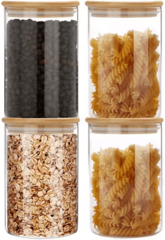 Inspire Picks Glass Storage Jar Set With Bamboo Lids For Coffee, Spices & Pantry Organization 560ml 4pcs