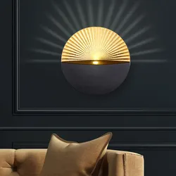 Wandleuchte Wandlampe Designleuchte Wohnzimmer schwarz gold Wandlampe rund im Muscheldesign , Metall, 1x LED 6 Watt 94 Lumen warmweiß, DxH 16,5x16 cm