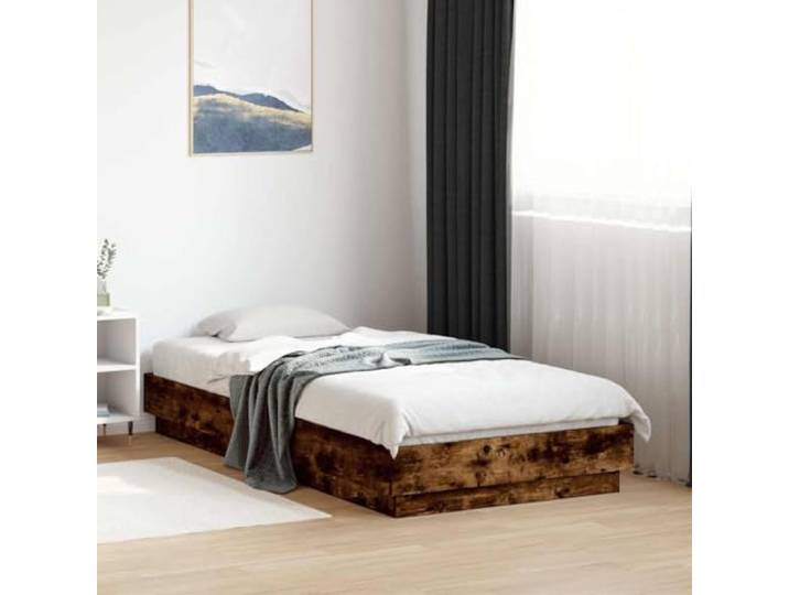 Holzwerkstoff Feuchtigkeitsbeständig Stabil Schlafzimmer Braun 90x190 cm Bettgestell ohne Matratze Räuchereiche 90x190 cm Holzwerkstoff Stabil Balkenbett Lattenrost Schlafzimmer Möbel
