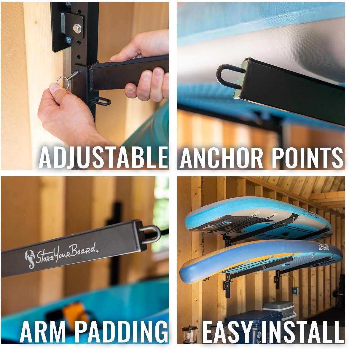 Wandhalterung für Stand-Up-Paddleboards und Surfboards, 2 verstellbare Wandmontagesysteme für SUPs, robust und belastbar bis zu 200 lbs
