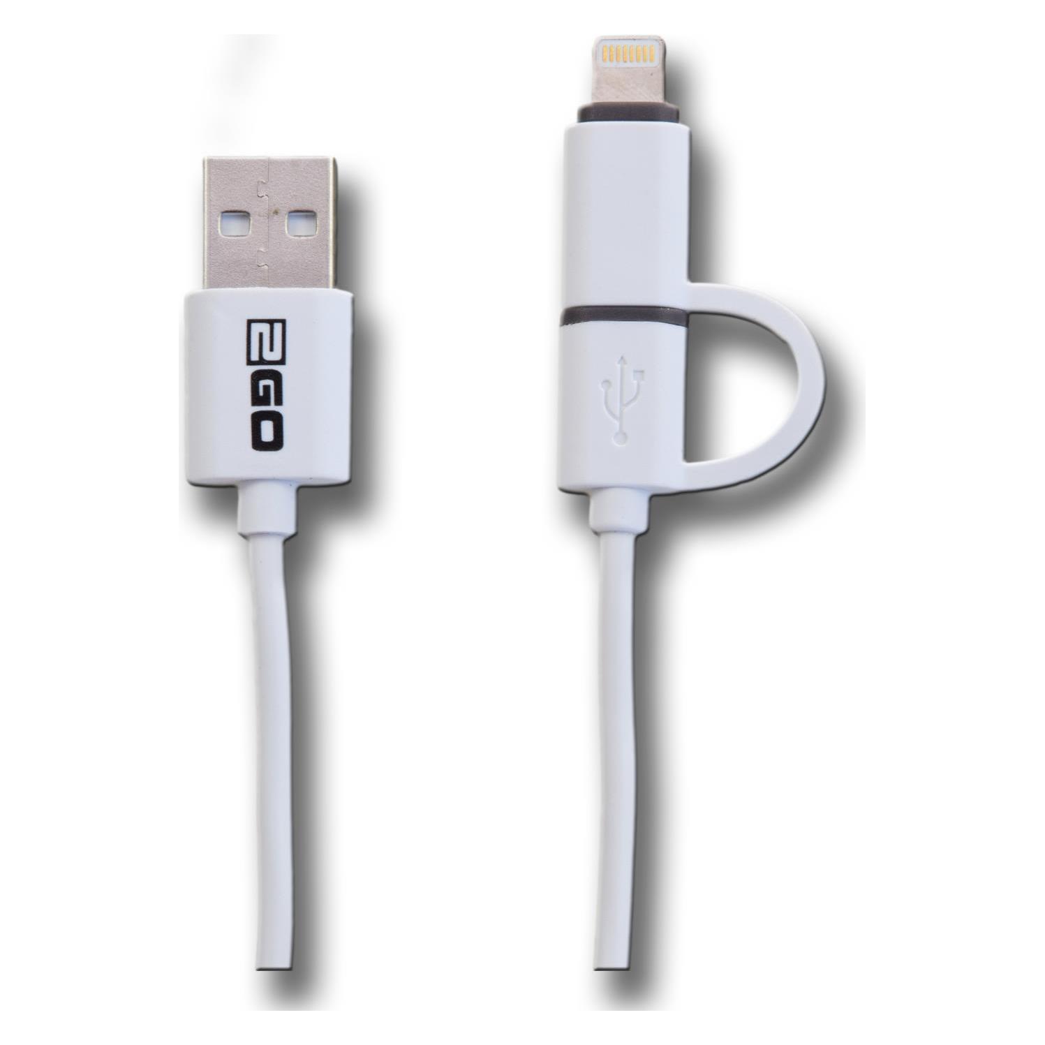 2GO 2 in 1 USB Datenkabel-weiss-100cm für Micro-USB & Apple (1 m) (795637)