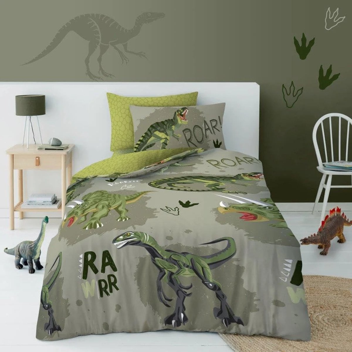 Dinosaurus dekbedovertrek T-Rex voor eenpersoonsbed, 140 x 200 cm