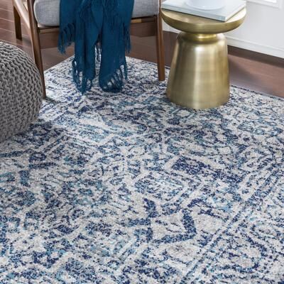 Livabliss Abbas Navy/Gray Vintage Traditional Area Rug