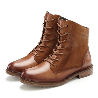 Stiefelette LASCANA "Boots, Lederschuhe", Damen, Gr. 38, Schafsleder, braun (camelfarben), Obermaterial: 100% Rindsleder. Decksohle: 100% Schafsleder. Futter: 100% Schafsleder. Laufsohle: 100% Synthetik, unifarben, Basic, Schuhe Stiefelette, aus Leder