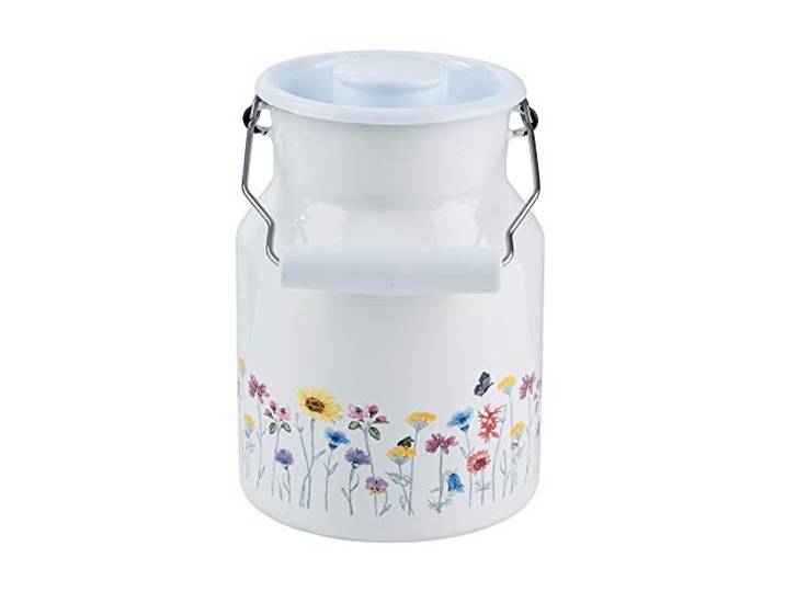 Riess, 0506-070, Milchkanne mit Deckel 1.5L, FLORA, Weiß, Vol. (rec.): 1,5 Liter, Made in Österreich, LBH: 15,3x13,2x19,1cm, 0,758kg, Deckel, Kratzfest, Gasherd geeignet, Elektroherd geeignet