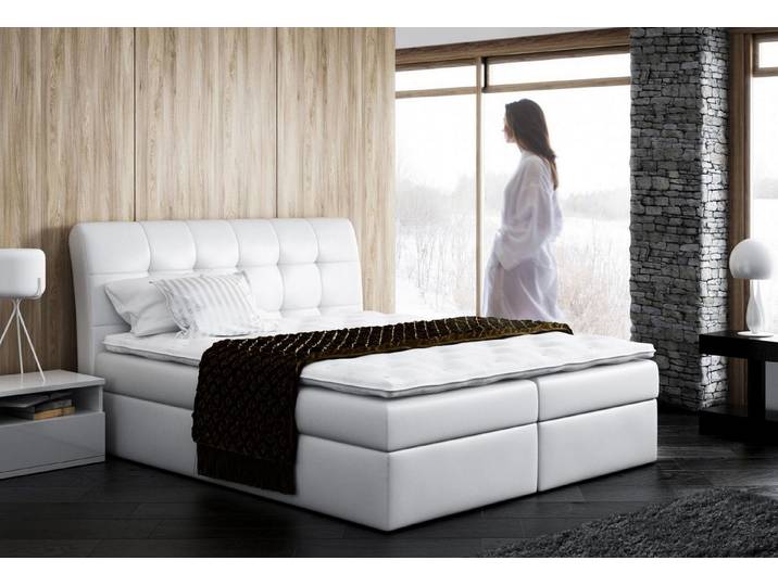 JVmoebel Boxspringbett Weißes Boxspringbett mit Holzrahmen und praktischen Schubladen (1-St)