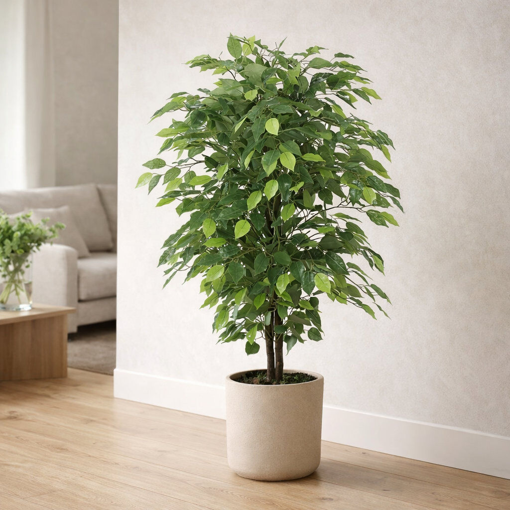 Leaf Artificial Ficus Tree Plant 90cm Bush Ficus Realistic Faux Plants. Green 90cm H X 60cm W X 60cm D
