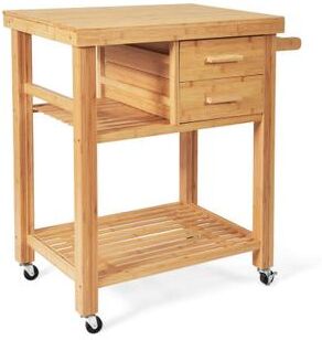 Costway Bamboo Kitchen Trolley Cart with Tower Rack and Drawers