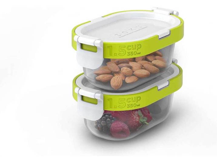 Snack Pack\, 4-delig\, Polypropyleen/Siliconen\, BPA vrij\, Oranje/Groen - Zoku Neat Stack