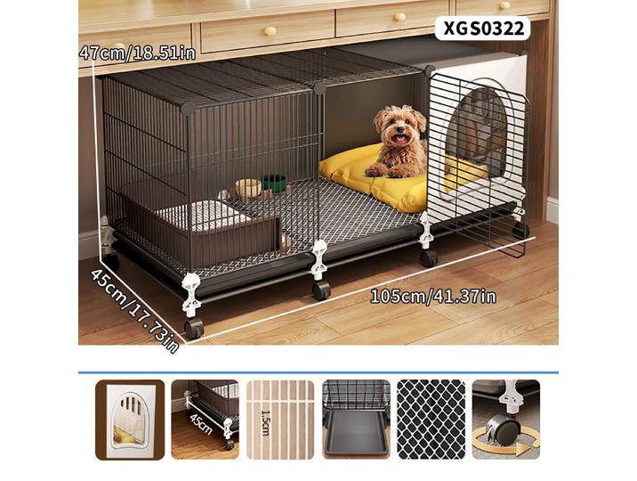 Cage pour chiens de petite et moyenne taille, usage domestique intérieur, maison pour chien Teddy Bichon avec plateau, toilettes intégrées, Cage pour chat, clôture pour chien