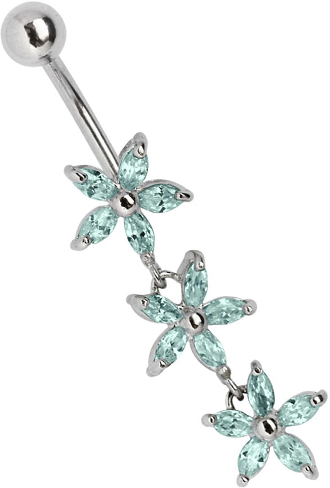 Bauchnabelpiercing ADELIA´S "Piercing Bauchnabelpiercing", blau (hellblau), Piercings, Damen, onesize, Chirurgiestahl, Drillingkette mit Blumenmotiv
