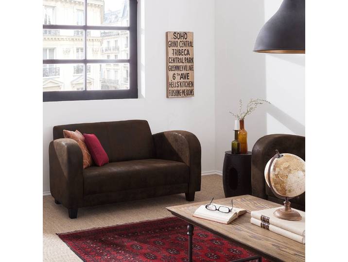 Sofa 2-Sitzer Braun/Dunkelbraun Microfaser 153 x 76 x 86cm Industrial