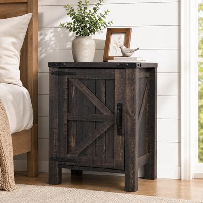 afulyperfllc Farmhouse Nightstand with Charging Station, End Table with Barn Door