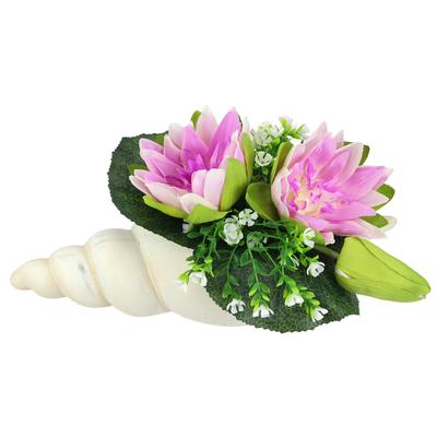 Kunstblume I.GE.A. "Lotus in Muschel-Topf", lila (lavender), B:34cm H:17cm L:20cm, Polyester, Kunstpflanzen, Künstliche Seerosen-Arrangement in Muschel - Wasserlilien mit Blüten