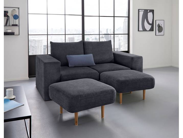 2,5-Sitzer Looksv , blau (dunkelblau), B:192cm H:96cm T:107cm, LOOKS BY WOLFGANG JOOP, Sofas, 2 5-Sitzer, Verwandlungssofa: aus Sofa wird Sofa mit 2 Hockern