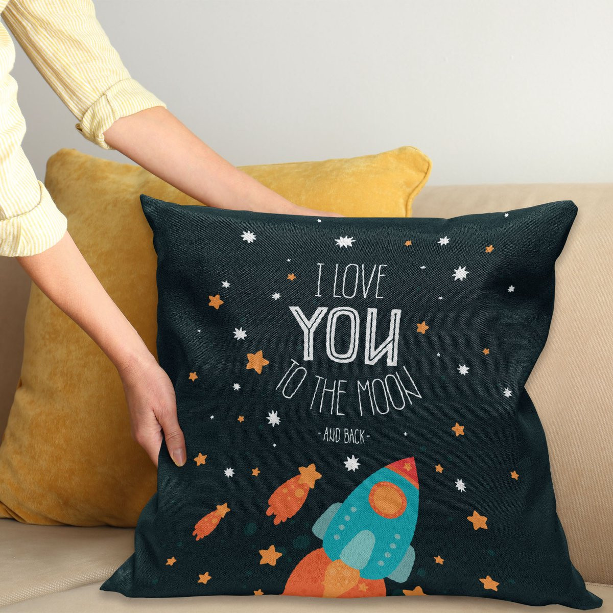 ABAKUHAUS Kussenhoes Ich Liefde dich, Rocket-Kosmische Liefde, Meerkleurig, 50 x 50 cm
